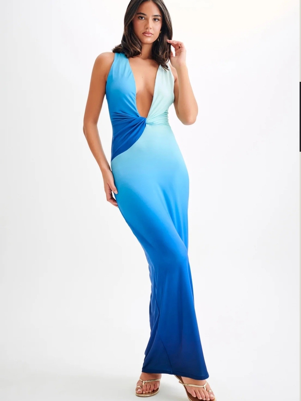 Meshki Plunge Twist Maxi Dress in Blue Ombre Xs